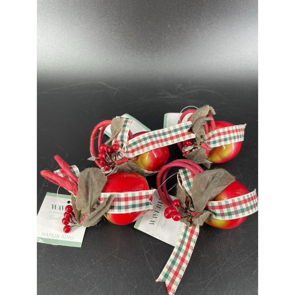 Vintage Waverly Garden Room Napkin Rings Apple Cottage Ribbon Set 4 NEW!